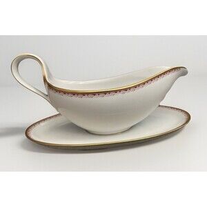 Eschenbach Gravy Boat with with Attached Underplate Bavaria Germany Gold Vintage